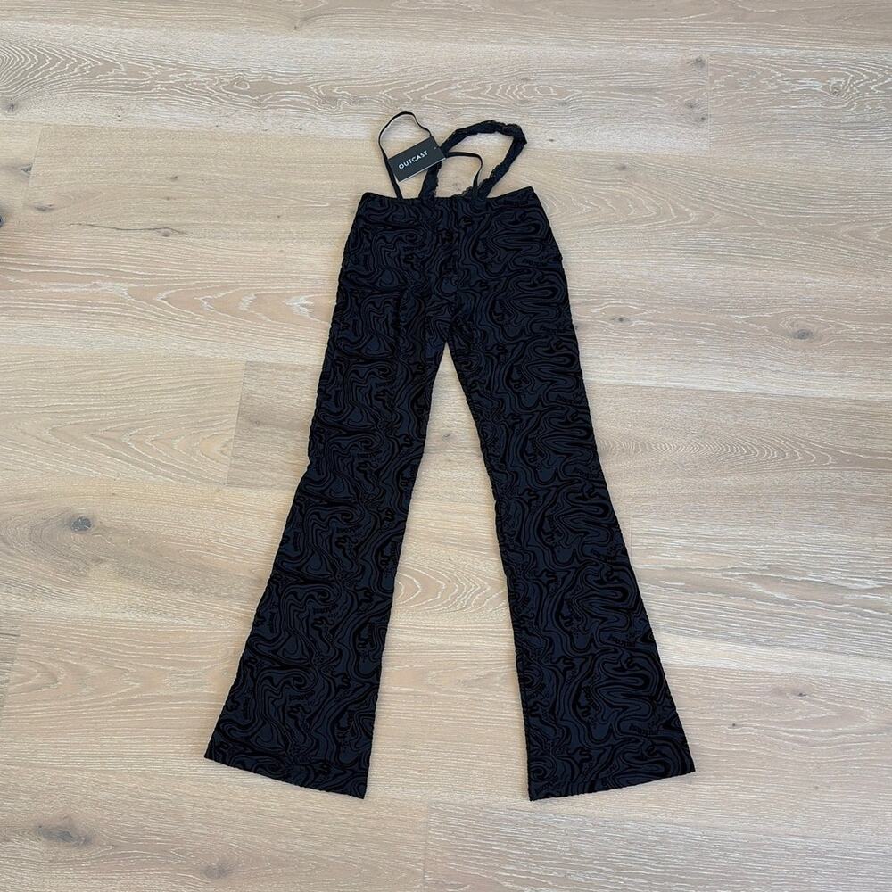 Outcast Flare Pants Patterned Waist Strape Kaycee Size M Black